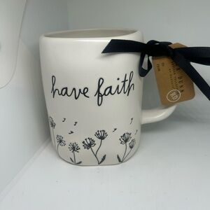 Rae Dunn White 'Have Faith' Mug with Black Floral Design